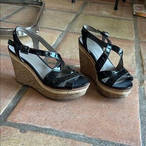 Vince Camuto Black Patent Wedge Sandals